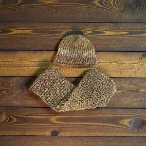 Cozy Handmade Brown Knit Hat and Scarf Set